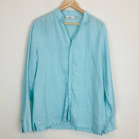 Murano Baird McNutt Irish linen mandarin collar long sleeve button up shirt. M - Picture 1 of 3